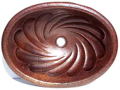 Hammered Oval Twister Bathroom Copper Sink