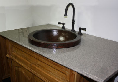 Small Apron Round Hammered Bathroom Copper Sink Details