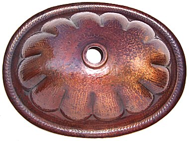 Hammered Oval Shell Bathroom Copper Sink Details