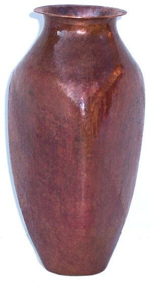Small Triangular Hammered Copper Vase