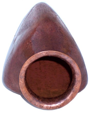 Small Triangular Hammered Copper Vase Close-Up