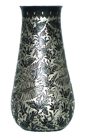 Folk Art Black Background Silver Copper Vase