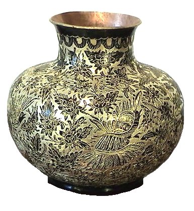 Folk Art Round Silver & Copper Vase