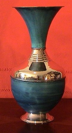 Folk Art Turquoise/Polished Copper Vase