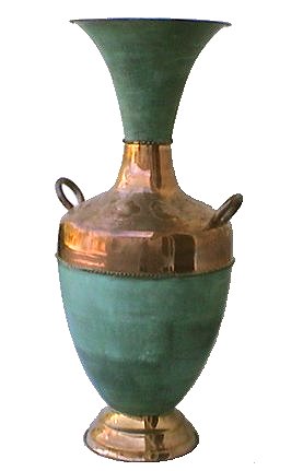 Folk Art Two-Handle Turquoise Big Copper Vase