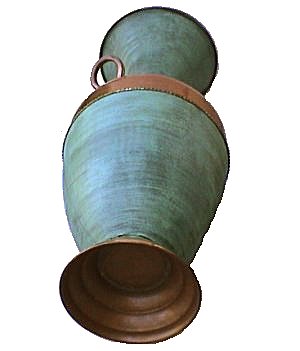 Folk Art Two-Handle Turquoise Big Copper Vase Details
