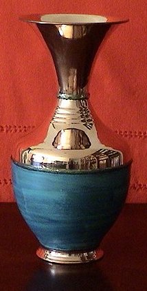 Folk Art Turquoise/Polished Copper Vase