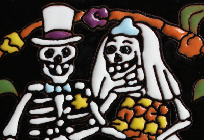 The Wedding. Day-Of-The-Dead Clay Tile Close-Up