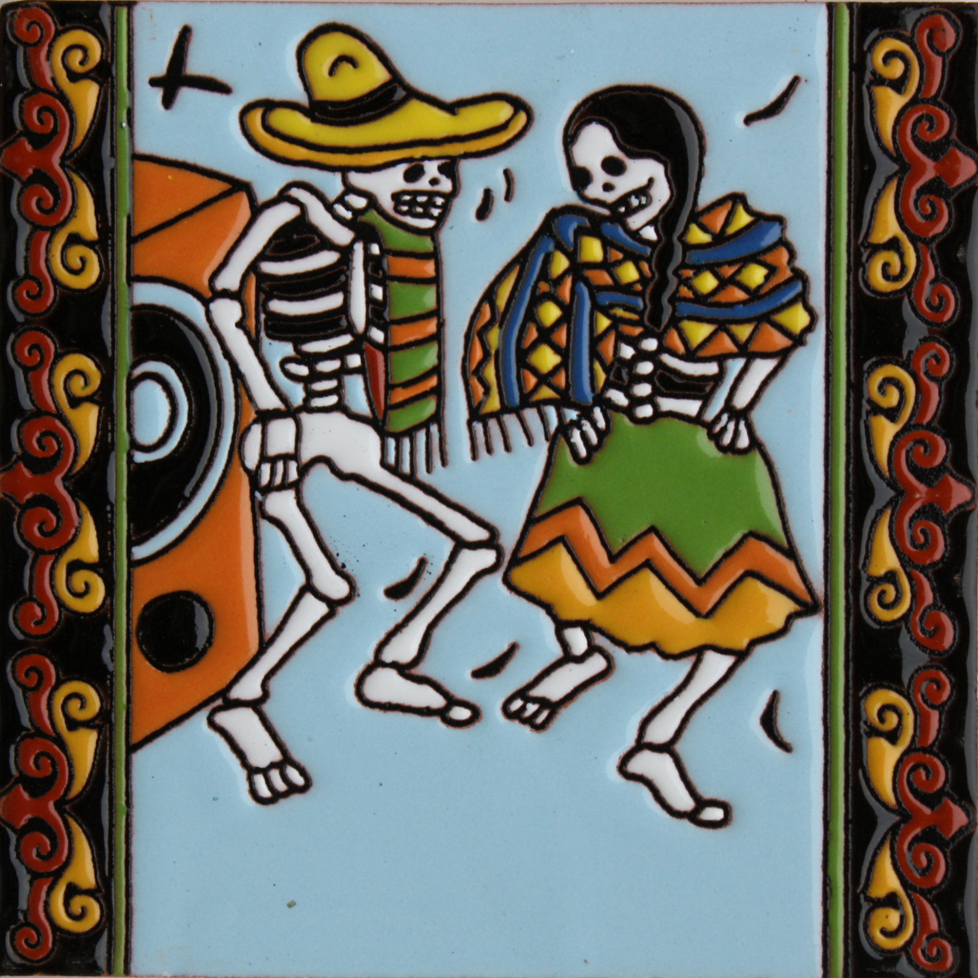 TalaMex The Dancers. Day-Of-The-Dead Clay Tile