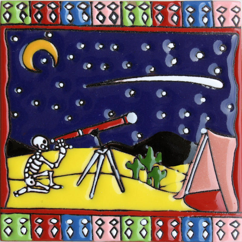 Astronomer. Day-Of-The-Dead Clay Tile