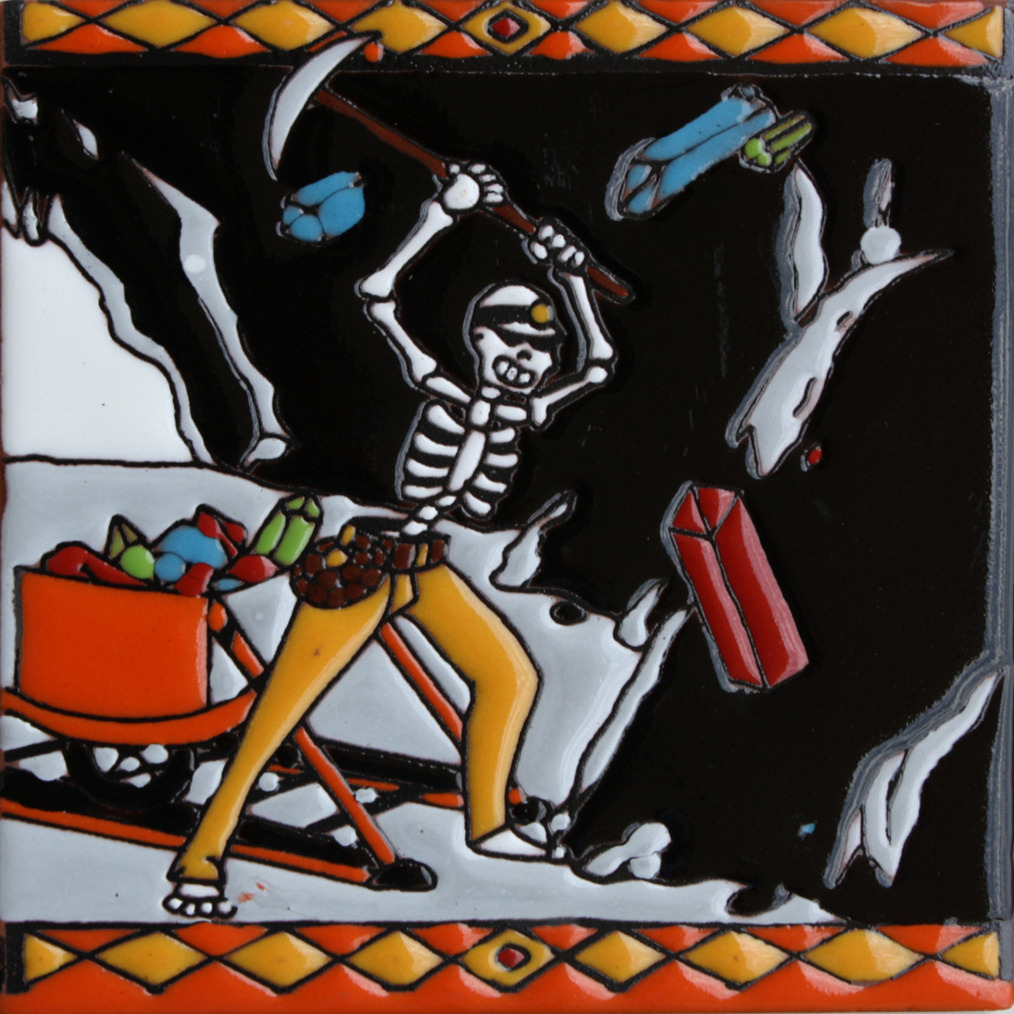 TalaMex The Miner. Day-Of-The-Dead Clay Tile