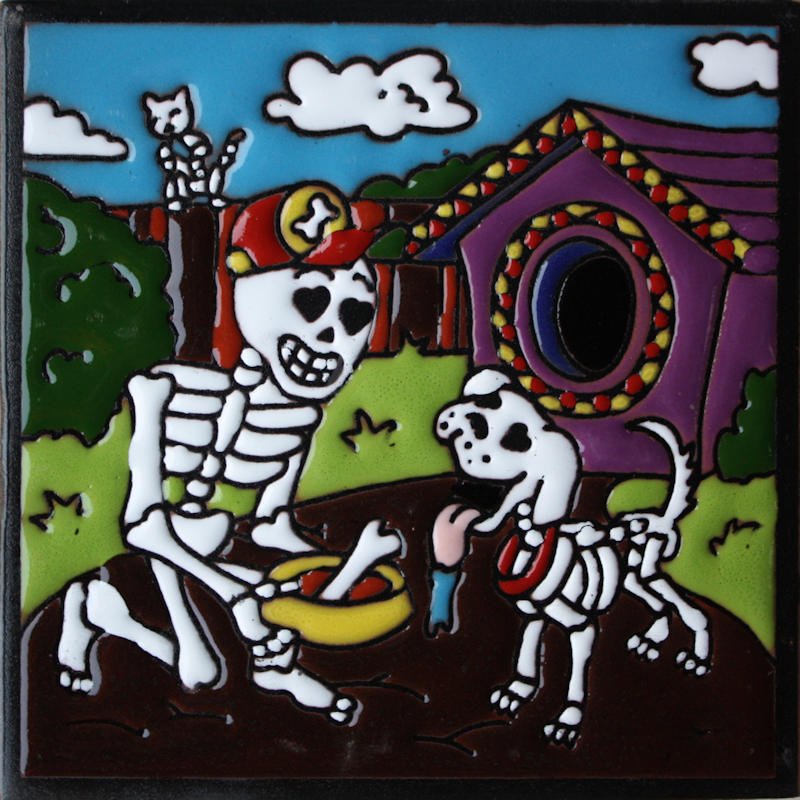 Dog Lover. Day-Of-The-Dead Clay Tile