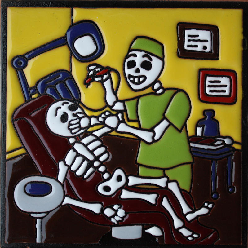 Dentist. Day-Of-The-Dead Clay Tile