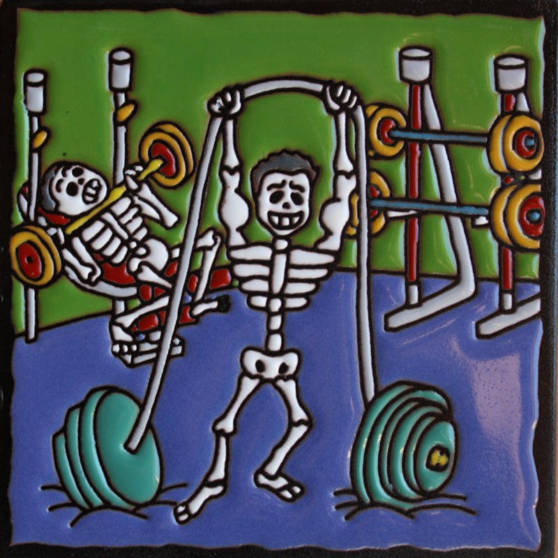 Body Building. Day-Of-The-Dead Clay Tile