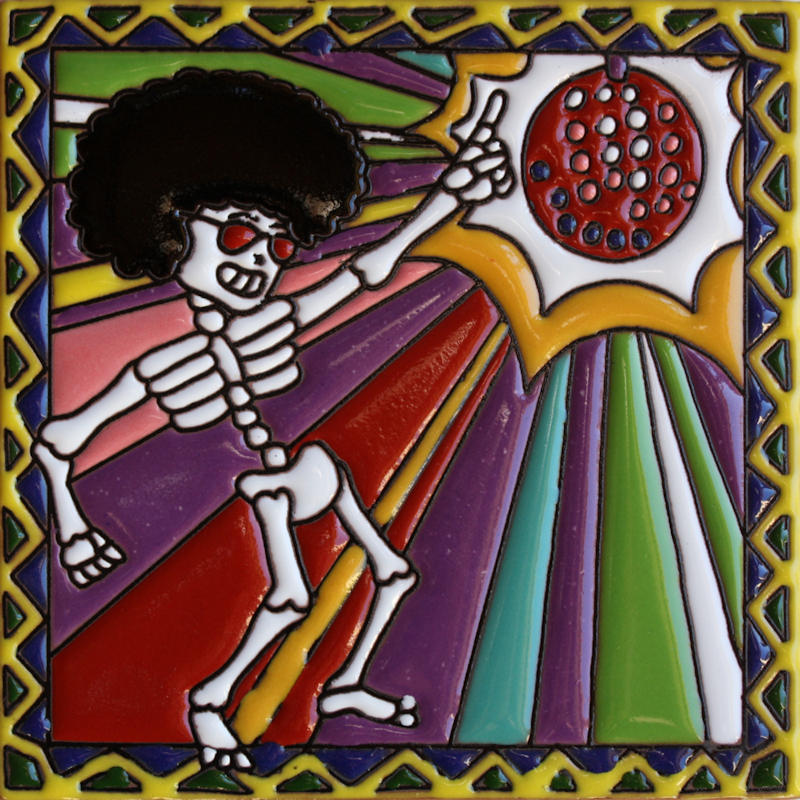 Disco Dancing. Day-Of-The-Dead Clay Tile