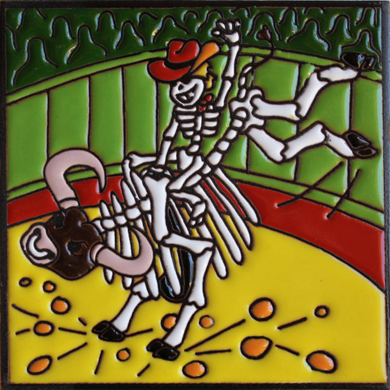 Bull Rider. Day-Of-The-Dead Clay Tile