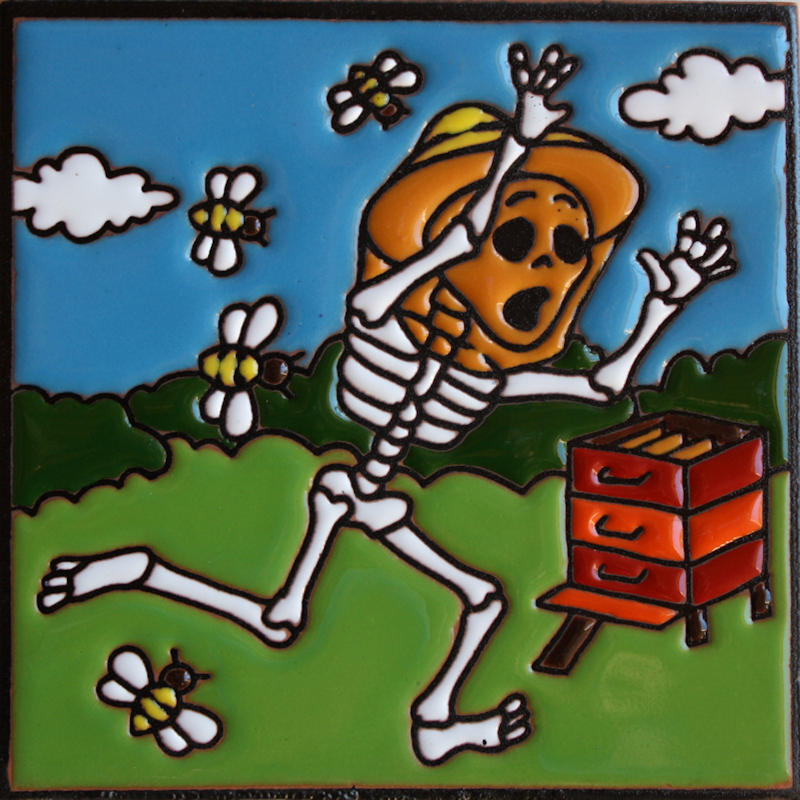 Bee Keeper. Day-Of-The-Dead Clay Tile