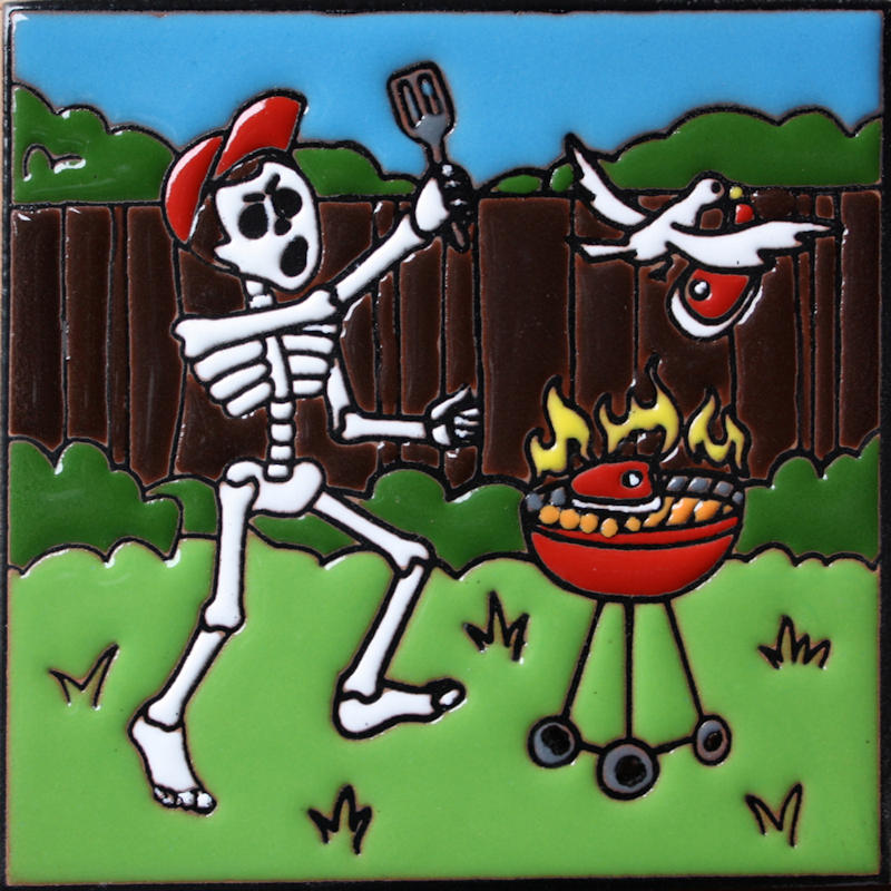 BBQ Time. Day-Of-The-Dead Clay Tile