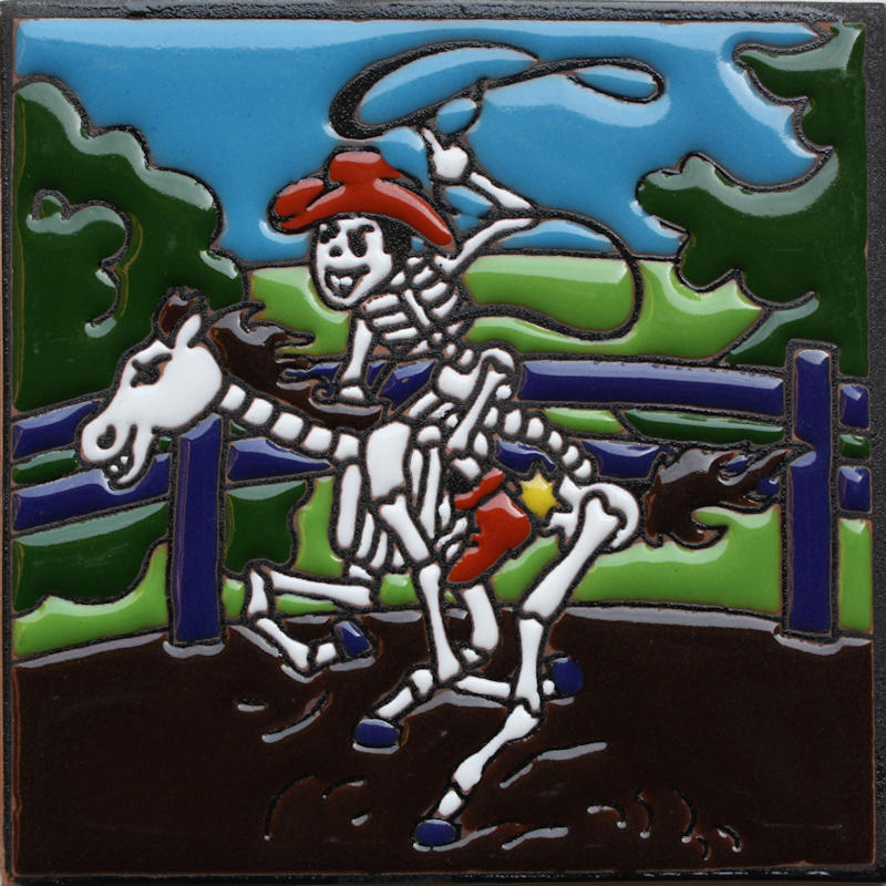 Rodeo Time. Day-Of-The-Dead Clay Tile