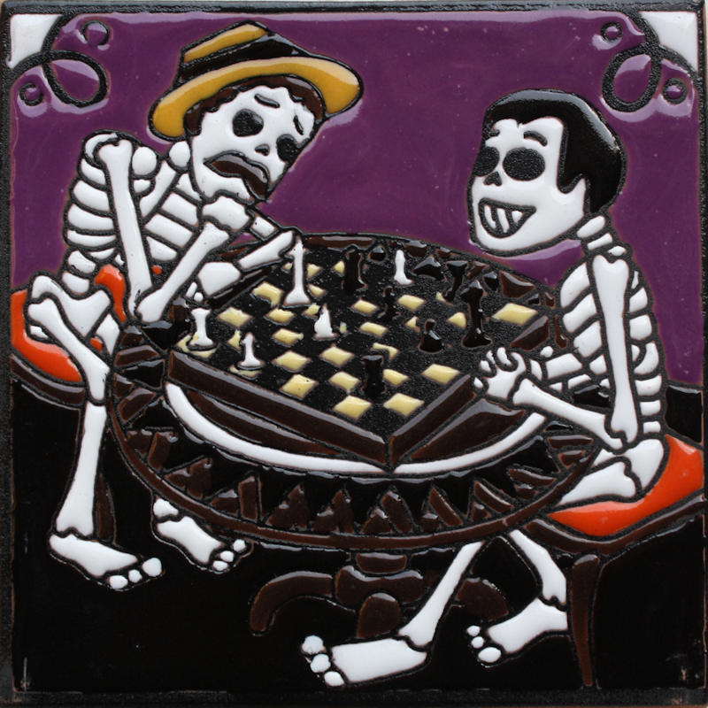 Chess Players. Day-Of-The-Dead Clay Tile