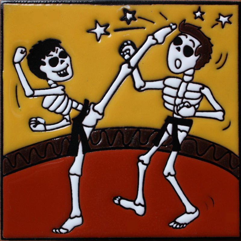 Karate. Day-Of-The-Dead Clay Tile