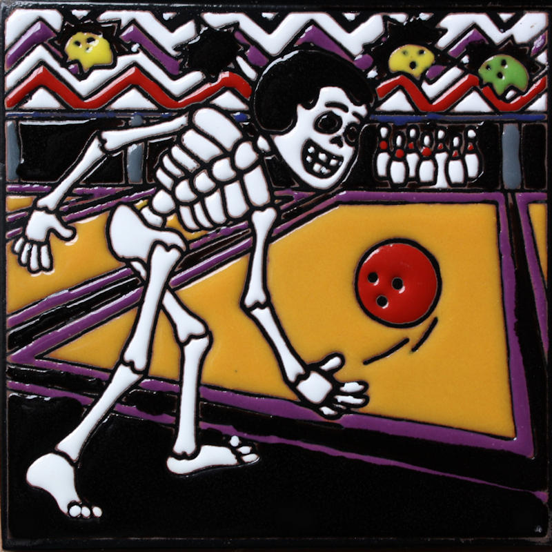 Bowling Time. Day-Of-The-Dead Clay Tile