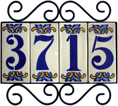 Wrought Iron House Number Frame Villa 4-Tiles Close-Up