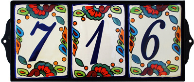Wrought Iron House Number Frame Hacienda 3-Tiles Close-Up