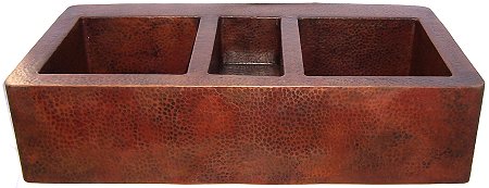 Triple Well Farmhouse Hammered Copper Sink Details
