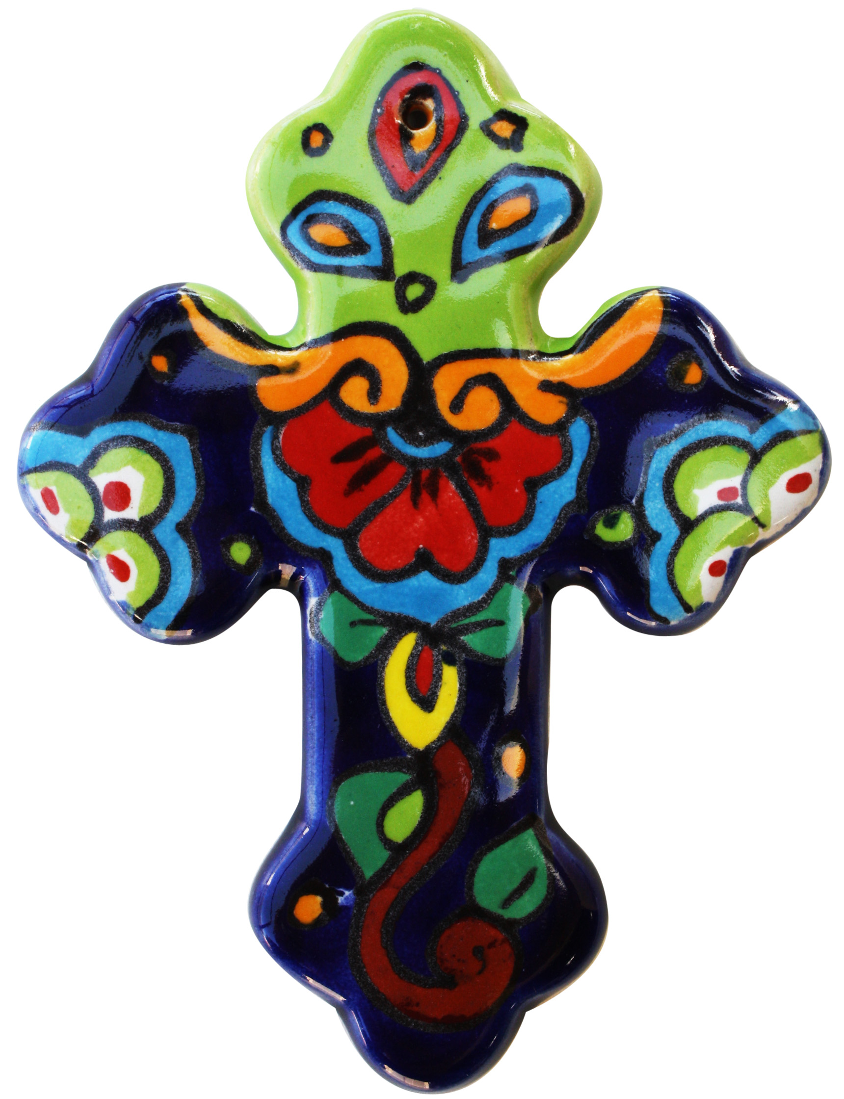 TalaMex Rainbow Small Talavera Mexican Cross