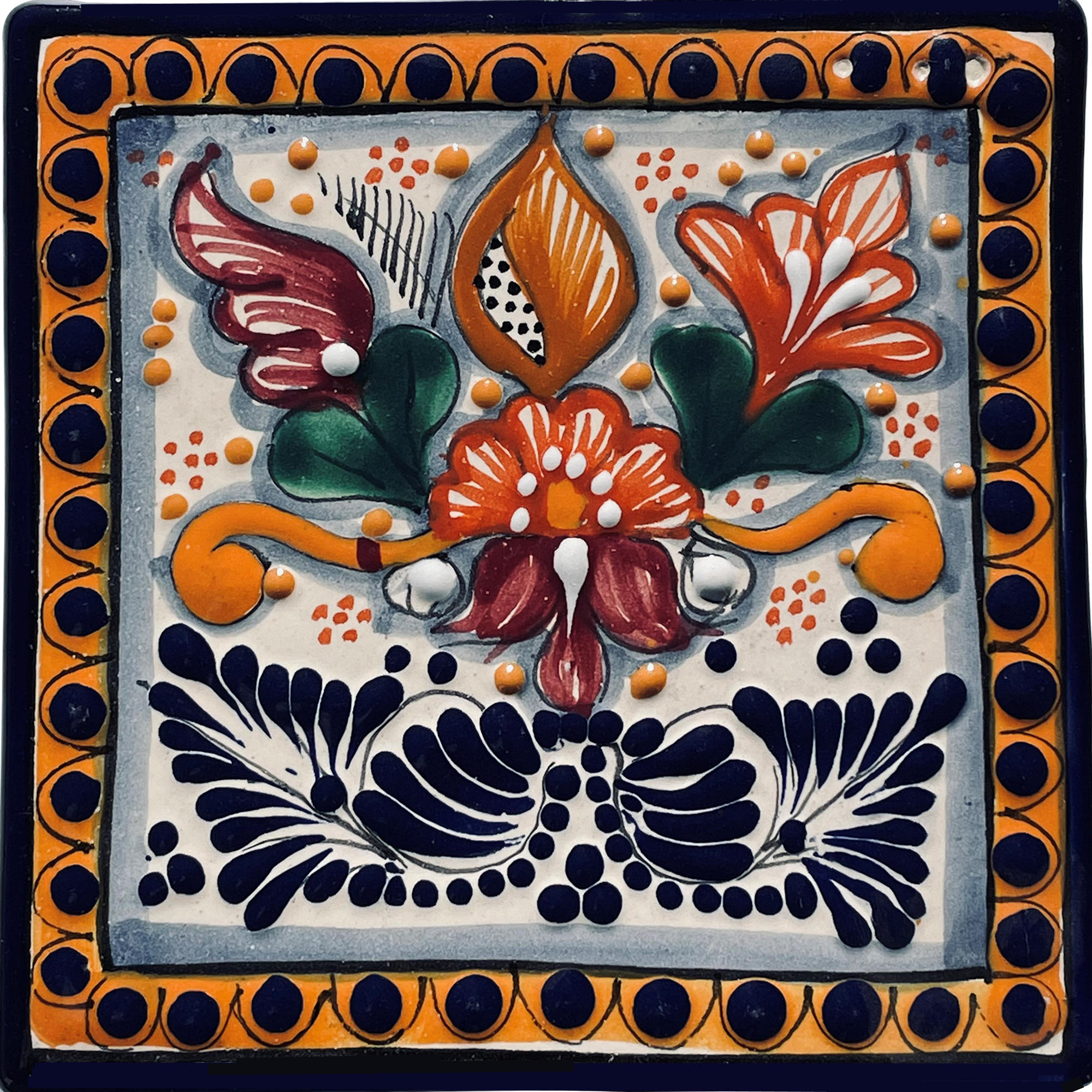 TalaMex Tecali Square Hand-made Colorful Mexican Talavera Ceramic Coaster-Trivet