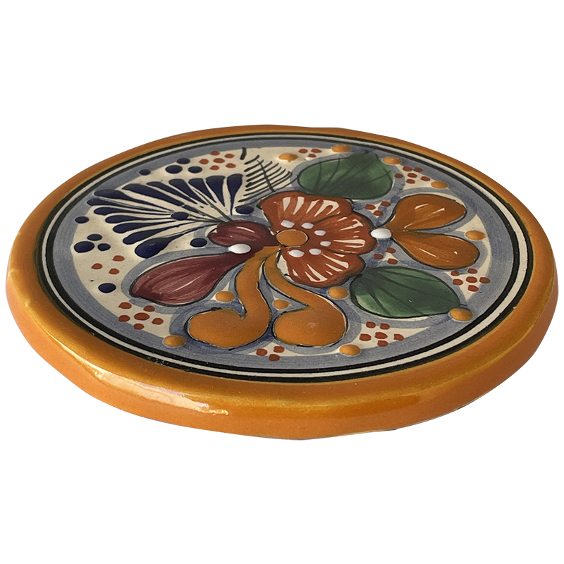 TalaMex Tecali Round Colorful Mexican Talavera Ceramic Coaster-Trivet Close-Up