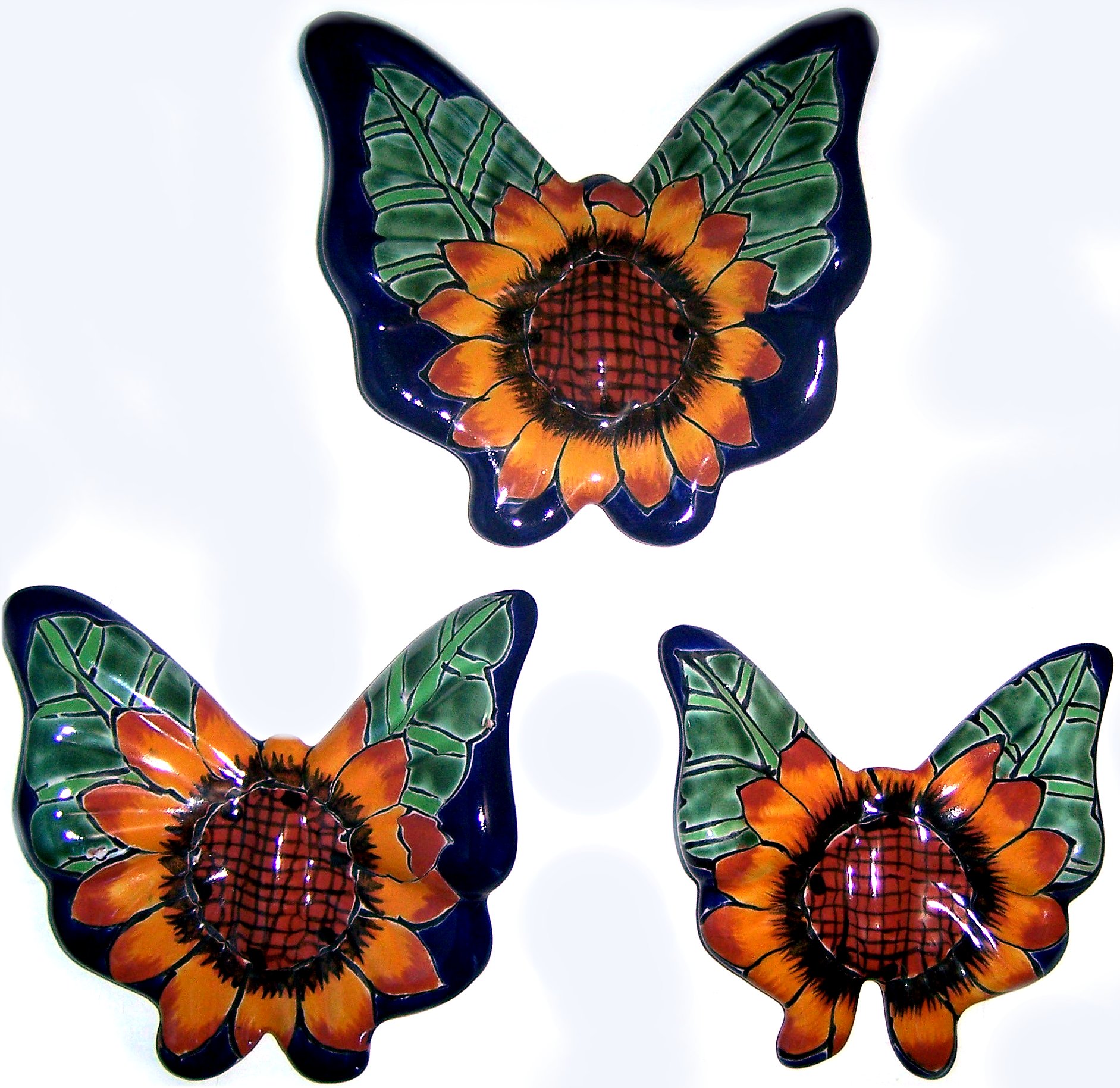 TalaMex Sunflower Talavera Ceramic Butterfly Set (3)