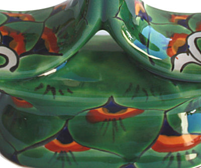 Green Peacock Talavera Candle Holder Close-Up