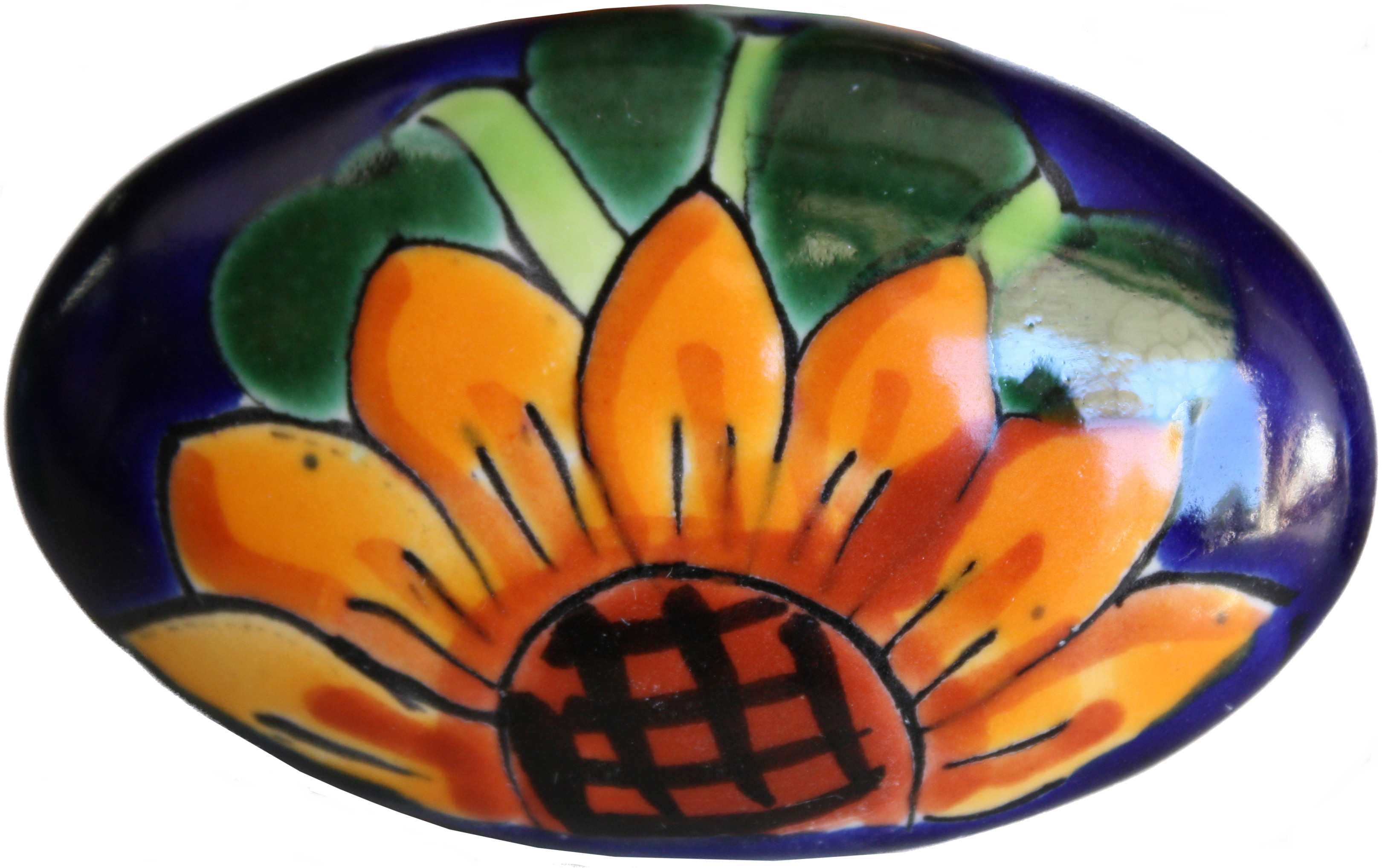 TalaMex Oval Sunflower Talavera Ceramic Drawer Knob