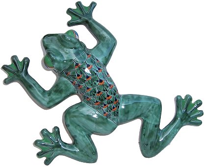 Green Peacock Ceramic Talavera Frog