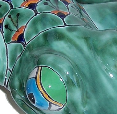 Green Peacock Ceramic Talavera Frog Close-Up
