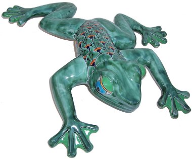 Green Peacock Ceramic Talavera Frog Details