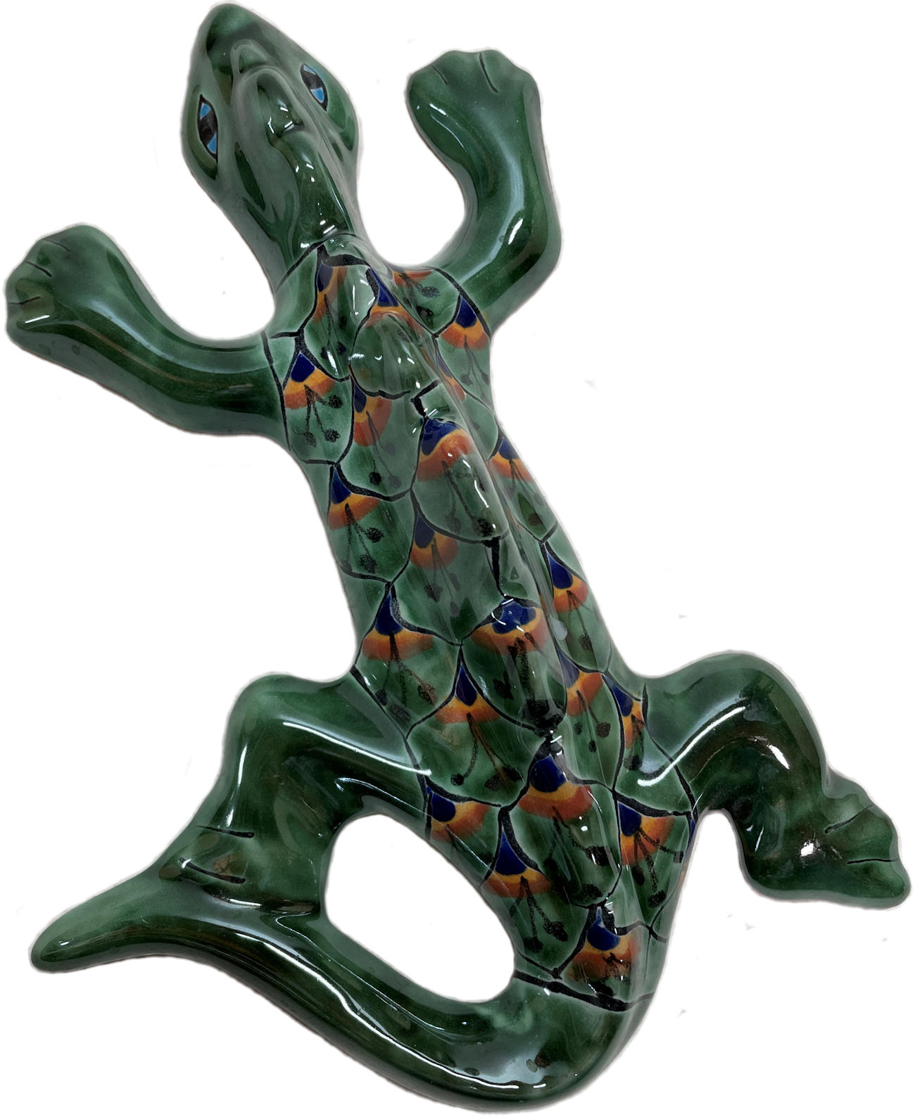 TalaMex Medium Green Peacock Garden Ceramic Lizard