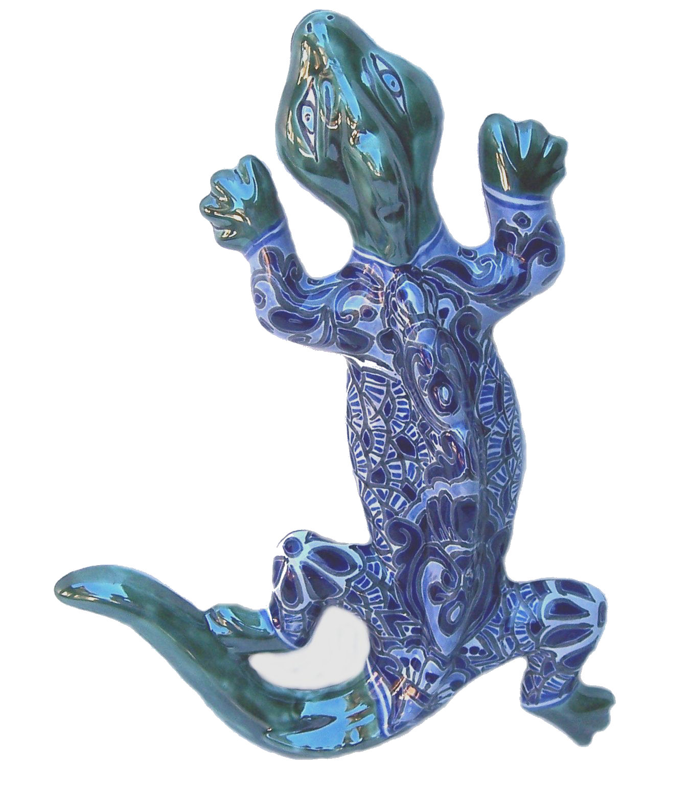 Medium Blue/White Garden Ceramic Lizard