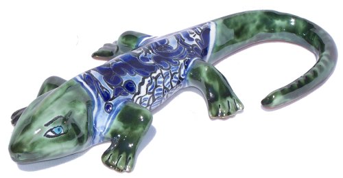 Big Traditional Blue Talavera Garden Ceramic Iguana