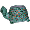 Hand-Painted Mexican Green Peacock Turtle Talavera Ceramic Planter