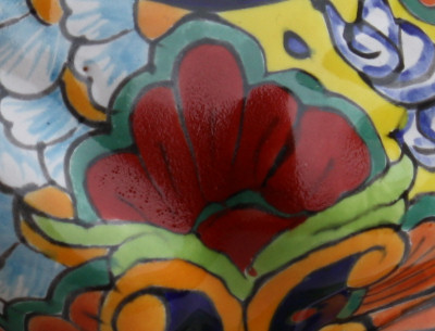 TalaMex Hand-Painted Mexican Rainbow Frog Talavera Ceramic Planter Close-Up
