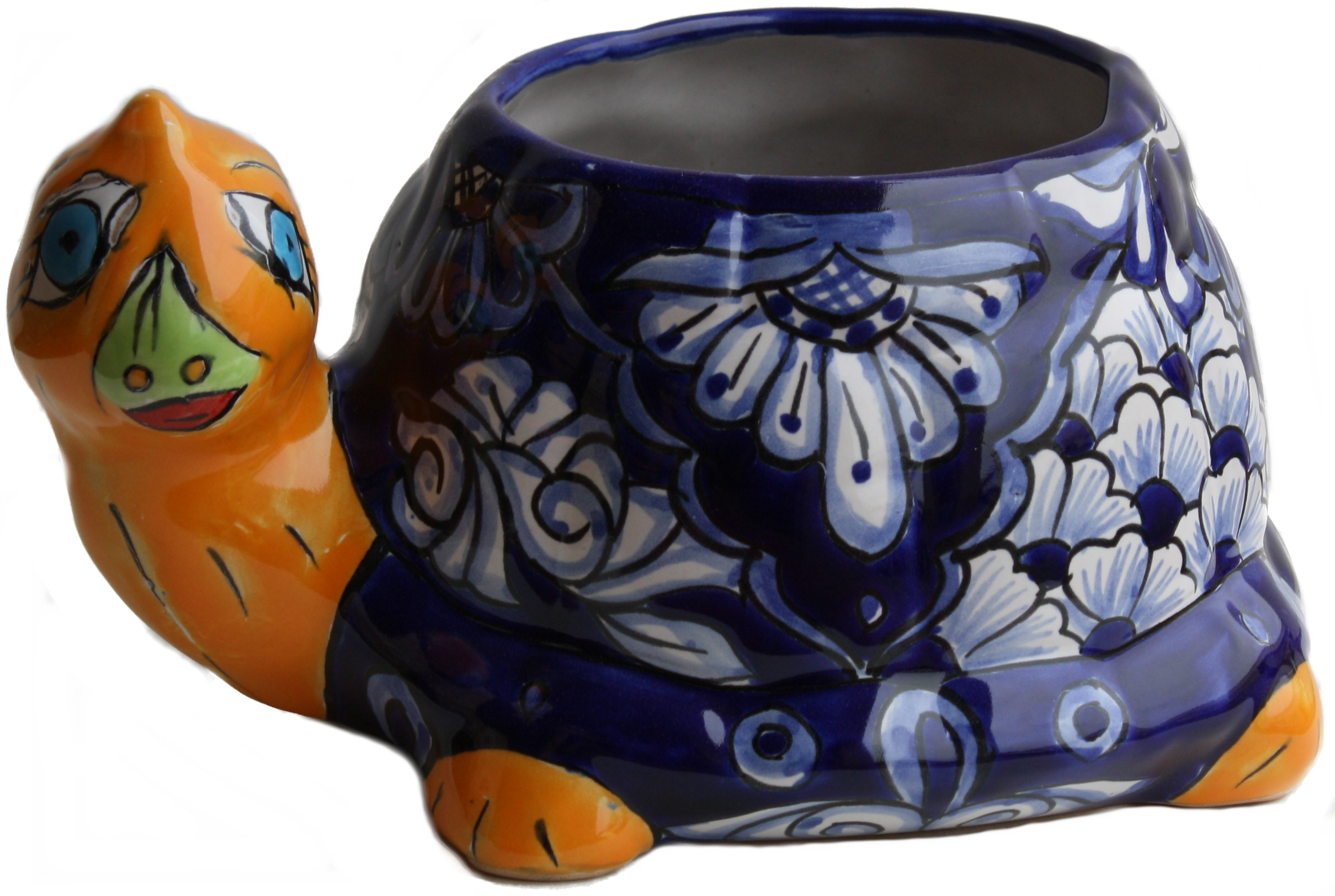 TalaMex Hand-Painted Mexican Blue Turtle Talavera Ceramic Planter
