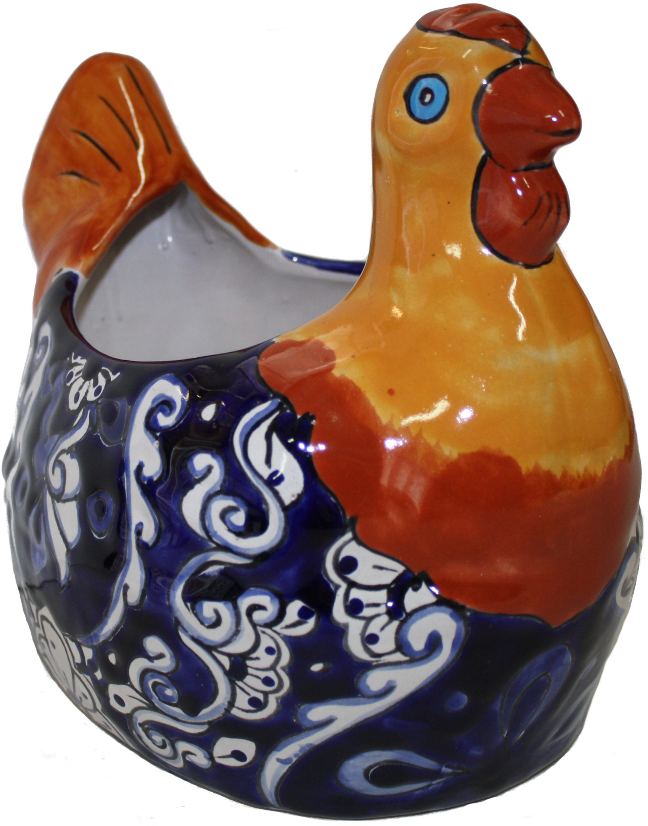 TalaMex Hand-Painted Mexican Blue Chicken Talavera Ceramic Planter