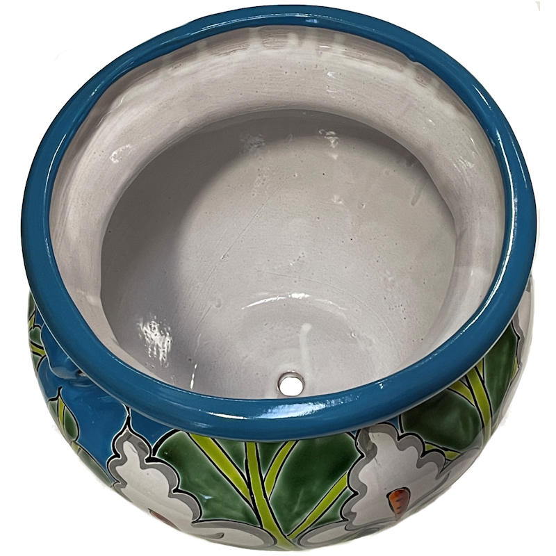 TalaMex Small-Sized Aqua Lily Talavera Mexican Colors Ceramic Garden Pot Close-Up
