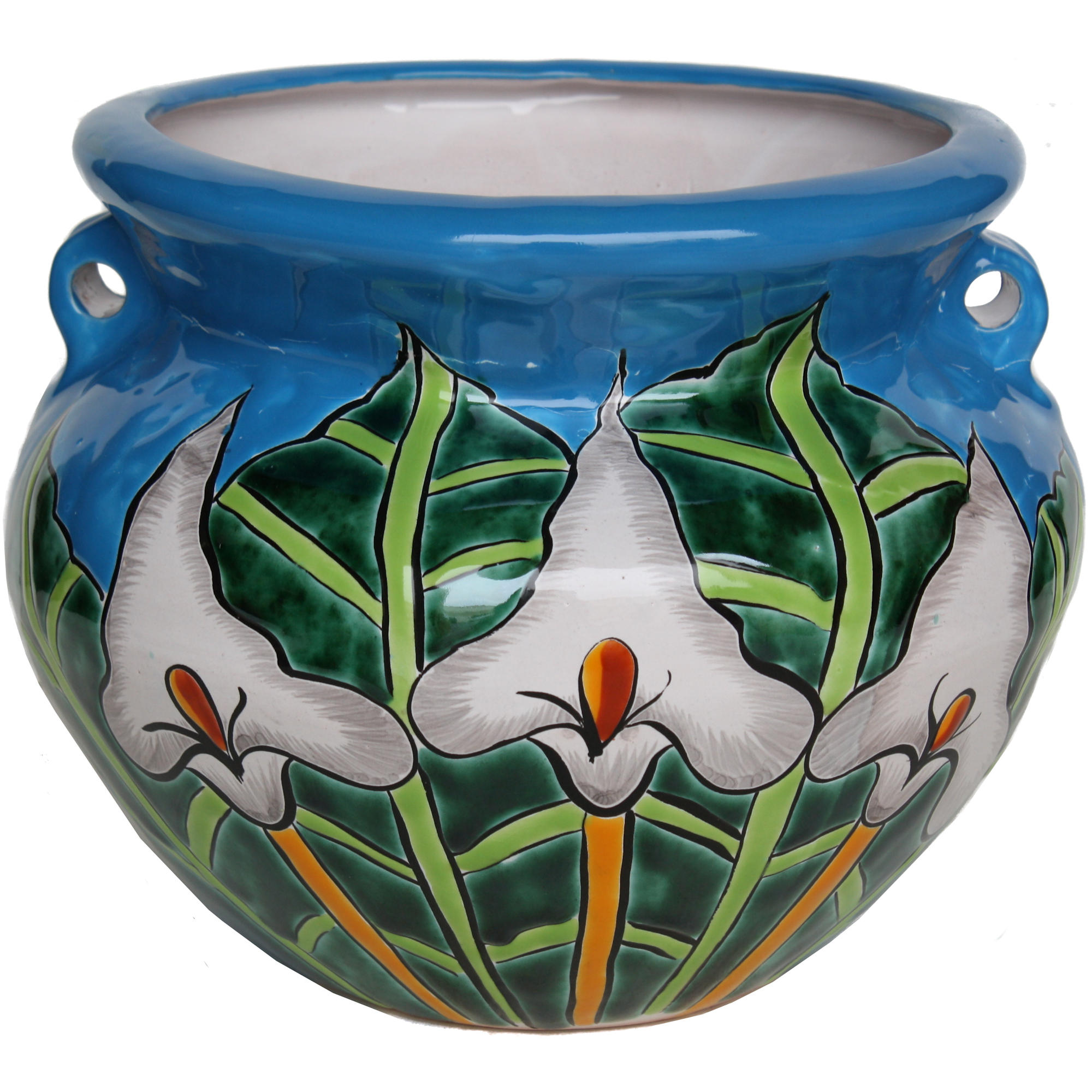 TalaMex Small-Sized Aqua Lily Talavera Mexican Colors Ceramic Garden Pot