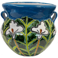 TalaMex Medium-Sized Aqua Lily Mexican Colors Talavera Ceramic Garden Pot