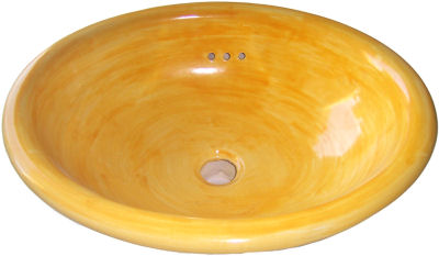 Small Washed Mango Talavera Ceramic Sink Close-Up