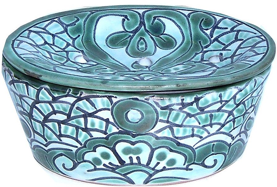 Green/White Talavera Ceramic Soap Dish